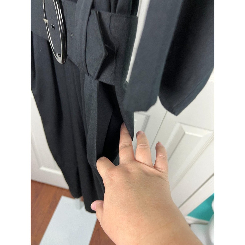 80s Black Belted Midi Dress Pockets Minimalist Career USA Womens 10 - Picture 6 of 10